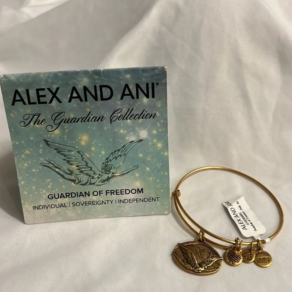 Alex and Ani Guardian of Freedom Charm Bangle Gold Finish Bracelet New with Tag
